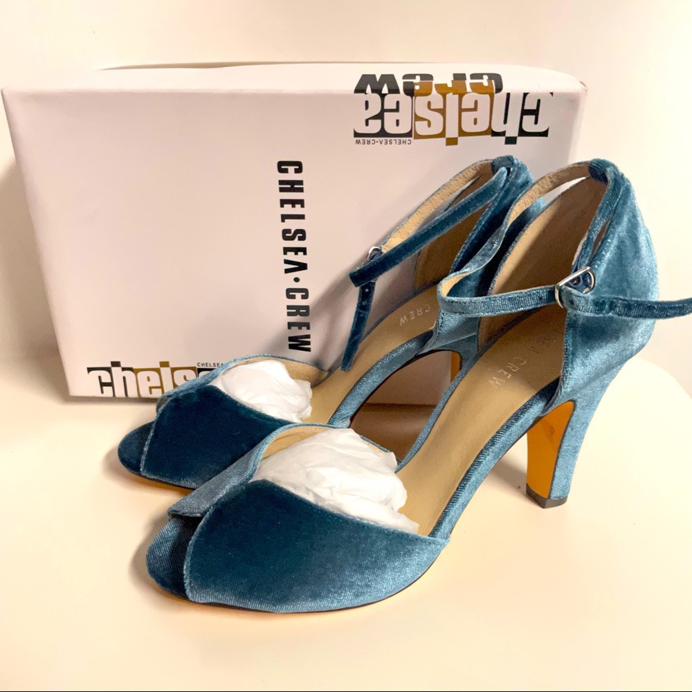 New Chelsea Crew Lola blue velvet heels 40